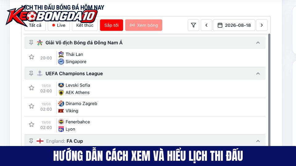 Hướng dẫn cách xem và hiểu các thuật ngữ trên lịch thi đấu