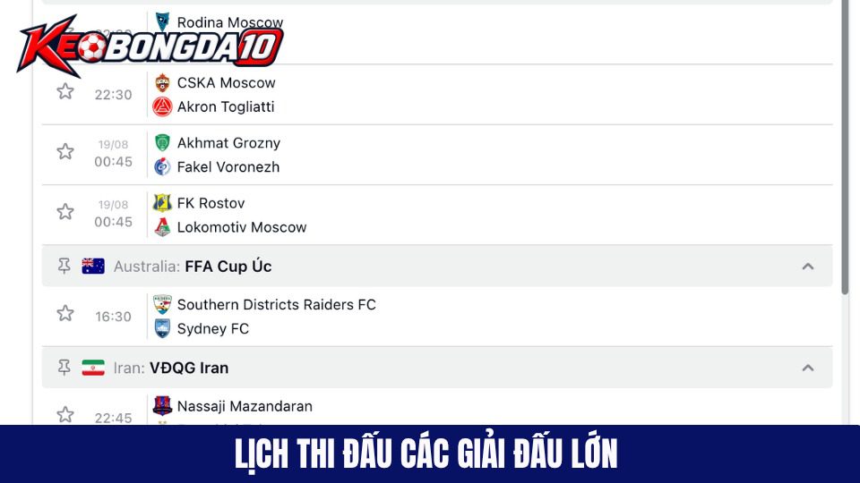 Tổng hợp các giải đấu lớn trên bảng lịch thi đấu tại Keobongda10
