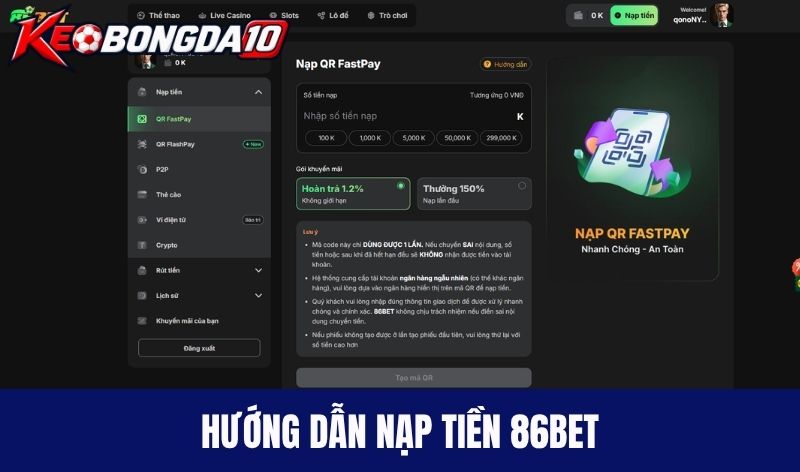 Nạp tiền 86Bet siêu đơn giản