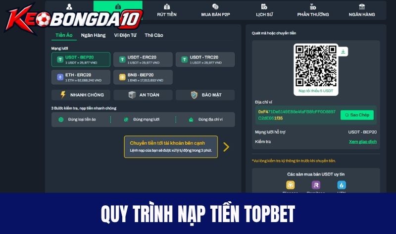 Quy trình nạp tiền Topbet nhanh chóng, thuận tiện