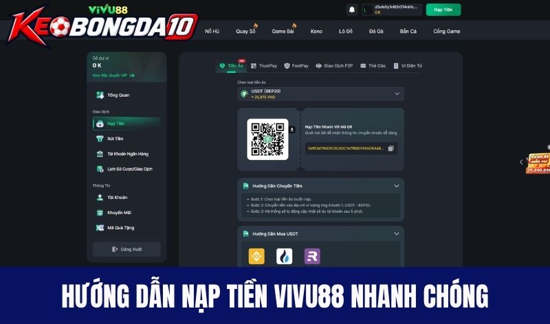 Hướng dẫn nạp tiền Vivu88 nhanh chóng