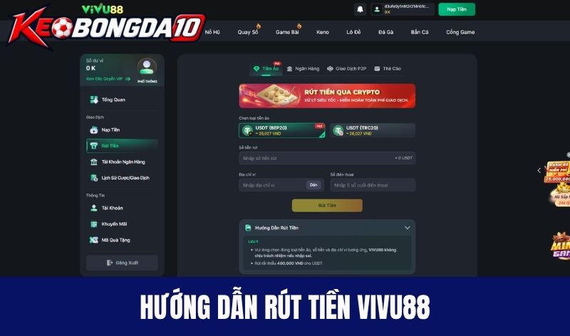 Hướng dẫn rút tiền Vivu88